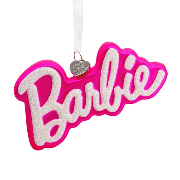 Barbie Logo Pink Blown Glass Glitter Ornament Shatterproof Special Edition BOXED - Picture 4 of 14